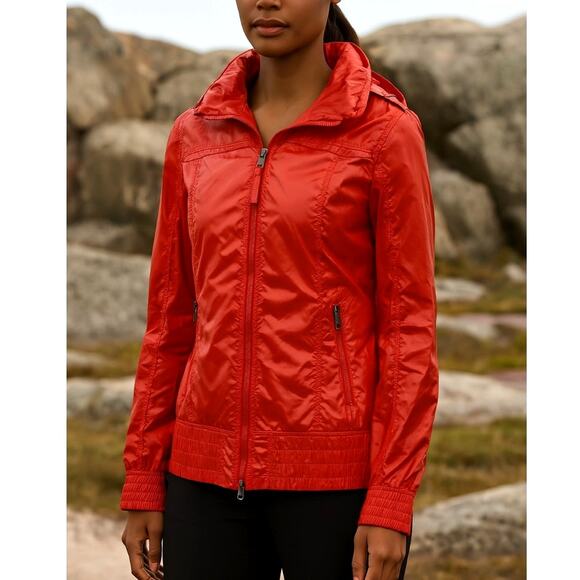 NEW! Mackage Womans S Perla Rain Jacket $750 Waterproof Coat Hidden Hood Red - Picture 1 of 13